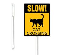 Horienteeon Cat Crossing Yard Sign with Stakes Slow Sign Animal Crossing Signs 20x30cm Sturdy Aluminum Yard Signs Rust Free Metal Lawn Decorations for Outdoor Use