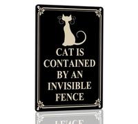 Horienteeon Cat Is Contained By An Invisible Fence Aluminium Sign (Black) 20x30cm, Sturdy Aluminum Metal Signs, Beware of Cat Signs for Home, Cats House Sign Decorations, Pets Safety Supply