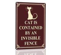 Horienteeon Cat Is Contained By An Invisible Fence Aluminium Sign (Brown) 30x40cm, Sturdy Aluminum Metal Signs, Beware of Cat Signs for Home, Cats House Sign Decorations, Pets Safety Supply
