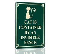 Horienteeon Cat Is Contained By An Invisible Fence Aluminium Sign (Green) 14x20cm, Sturdy Aluminum Metal Signs, Beware of Cat Signs for Home, Cats House Sign Decorations, Pets Safety Supply