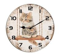 Horienteeon Cat Wall Clock Cat On The Swing Summer Beach Non Ticking Silent Kitchen Clock Battery Operated Clocks For Living Room Bedroom Living Room Decor Hanging Desk Art Round 10"