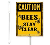 Horienteeon Caution Bees Stay Clear Yard Sign with Stakes 11.5×15cm, Sturdy Aluminum Yard Signs Rust Free, No Trespassing Sign, Pollinator Garden Sign Bee Decorations, Honey Bee Outdoor Decor Gifts