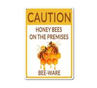 Horienteeon Caution Beware Honey Bees On The Premises Sign 14x20cm Rust Free Aluminum, Sturdy Metal Signs with Fade Resistant for Home Farm Yard Indoor or Outdoor Use Gardener