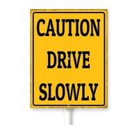 Horienteeon Caution Drive Slowly Yard Sign With Stake Slow Down Farm Street Road Lawn Neighborhood Grass Lawn Yard Prop Decorations,Outdoor Aluminium Décor 8x12"