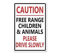 Horienteeon Caution Free Range Children & Animals Drive Slowly Aluminium Sign 30×40cm, Sturdy Aluminum Signs, Slow Down Sign Neighbor Speeds Slower for Yard Dusty Roads Street