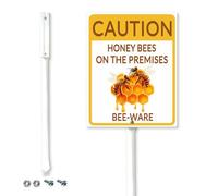 Horienteeon Caution Honey Bees On The Premises Yard Sign with Metal Stake Easy Installation 11.5x15cm Sturdy Heavy Aluminum Signs Bee-Ware Sign for Outdoor Use Lawn Gardener