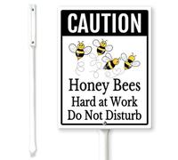 Horienteeon Caution - Honeybees Hard At Work, Do Not Disturb Yard Sign with Stakes 17.5×22cm, Sturdy Aluminum Yard Signs Rust Free, Bee Warning Sign, Funny Bee Sign Decor for Home Garden Yard