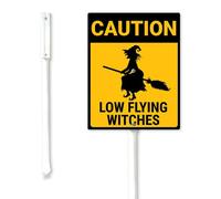 Horienteeon Caution Low Flying Witches Yard Sign with Stakes Halloween Sign 17.5x22cm Sturdy Aluminum Yard Signs Rust Free Metal Lawn Decorations for Outdoor Use