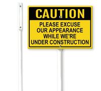 Horienteeon Caution Please Excuse Our Appearance While We're Under Construction Yard Sign with Stakes 30×20cm, Sturdy Aluminum Yard Signs Weatherproof, Construction Sign No Trespassing Signs