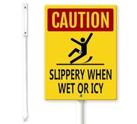 Horienteeon Caution Slippery When Wet or Icy Yard Sign with Stakes 11.5×15cm, Sturdy Aluminum Yard Signs, Caution Ice Sign, Caution Slippery When Wet or Icy Signs,Warning Sign, Slippery When Wet Sign