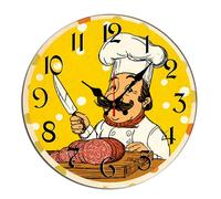 Horienteeon Chef Wall Clock Kitchen Cook Round 10 Inch Wooden Decorative Silent Non-Ticking Desk Clock Decorative For Living Room Home Office School Kitchen Wall Decoration