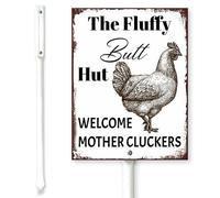 Horienteeon Chicken The Fluffy Butt Hut Yard Sign with Stakes 17.5×22cm, Sturdy Aluminum Yard Signs Rust Free, Outdoor Chicken Coop Sign-Farm Fresh Egg Signs, Vintage Chickens Sign