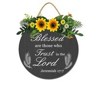 Horienteeon Christian Front Door Sign Blessed Are Those Who Trust In The Lord Hanging Wooden Christian Plaque Faith Wall Decor Party Decoration Round 11"