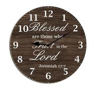 Horienteeon Christian Wall Clock Blessed Are Those Who Trust In The Lord Religious Bible Verse Jesus Inspirational Quote Scripture Wooden Silent Non Ticking For Bedroom Living Room Round 10"