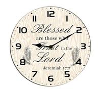 Horienteeon Christian Wall Clock Blessed Are Those Who Trust In The Lord Religious Bible Verse Jesus Inspirational Quote Scripture Non Ticking Silent Kitchen Clock Bedroom Living Room Round 10"