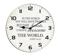 Horienteeon Christian Wall Clock Buttake Hearts,i Have Overcome The World Religious Bible Verse Jesus Inspirational Quote Scripture Wooden Silent Non Ticking For Bedroom Living Room Round 10"