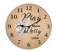 Horienteeon Christian Wall Clock Pray More Worry Less Religious Bible Verse Jesus Inspirational Quote Scripture Non Ticking Silent Kitchen Clock Bedroom Living Room Round 10"