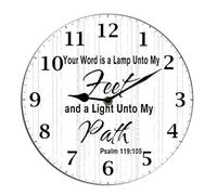 Horienteeon Christian Wall Clock Your Word Is a Lamp Unto My Feet Religious Bible Verse Jesus Inspirational Quote Scripture Wooden Non Ticking Clocks For Living Room Dec Round 10"