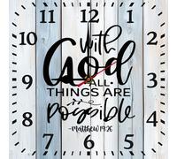 Horienteeon Christian Wall Decor With God All Things Are Possible Wall Clock 25cm Silent Non-Ticking Farmhouse Wall Clocks Battery Operated Wooden Square Clock for Living Room Bedroom Home Decor