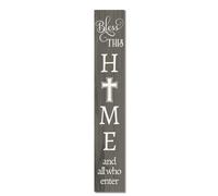 Horienteeon Christian Wood Porch Sign 120x20cm Bless This Home Wall Decor | Vertical Wood Porch Sign With Cross, Ideal For Front Entryway And Christian Home Decor, Housewarming Gift For Faith Families