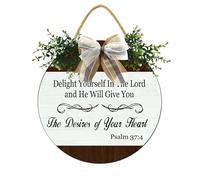 Horienteeon Christian Wooden Porch Door Sign The Desires Of Your Heart Religious Bible Verse Jesus Inspirational Quote Scripture Farmhouse Seasonal Porch Home Décor Porch Decoration Round 11"
