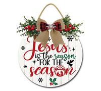 Horienteeon Christmas Decorations Jesus is The Reason for The Season Sign 28cm Round Wooden Christmas Christian Decor Sign for Home Porch Xmas Holidays Decor Indoor