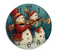 Horienteeon Christmas Wall Clock Happy Snowmen Play Musical Winter Xmas Holiday Wooden For Kitchen Bathroom Silent Non Ticking Decorative Clock Battery Operated Home Office Living Room Decor Round 10"