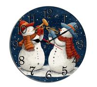 Horienteeon Christmas Wall Clock Snowmen Play Musical Winter Xmas Holiday Wooden Painted Silent Non-Ticking Round Clock For Garage Basement Restaurant Workshop Wall Round 10"