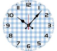 Horienteeon Classic Blue Buffalo Plaid Wall Clock Silent Non Ticking Clocks 25cm Battery Operated, Round Wood Wall Clocks, Decorative for Living Room, Kitchen, Bedroom, Bathroom, Gifts