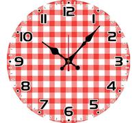 Horienteeon Classic Red Buffalo Plaid Wall Clock Silent Non Ticking Clocks 30cm Battery Operated, Round Wood Wall Clocks, Decorative for Living Room, Kitchen, Bedroom, Bathroom, Gifts