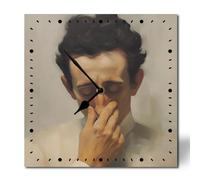 Horienteeon Classical Boy Battery Operated Square Wooden Silent Non Ticking Wall Clock 25cm, Rustic Farmhouse Square Wall Clocks for Bedroom, Bathroom, Living Room, Home Office, School