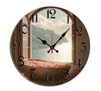 Horienteeon Coast Bath*Tub Peonies Wall Clock Coastal Bathroom Wooden Decorative For Kitchen Bathroom Silent Non Ticking Decorative Clock Battery Operated Home Office Living Room Decor Round 10"