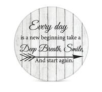 Horienteeon Coasters Set with Holder Every Day is a New Beginning Sign 4Pcs Motivation Quote Absorbent Ceramic Drink Pads, Non-Slip Table Protectors for Coffee & Glasses