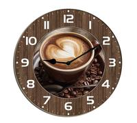 Horienteeon Coffee Wall Clock Hot Cocoa Afternoon Tea Cafe Wooden Silent Non Ticking Battery Operated Rustic Farmhouse Clocks Decorative For Living Room Bedroom Office Shop Hotel Round 10"