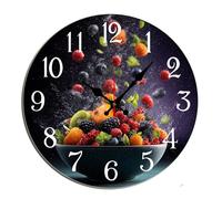 Horienteeon Colorful Ingredient Vegetable And Fruit Wall Clock Kitchen Spring Wooden Desk Kitchen Decor Decorative Battery Operated Clocks For Living Room Bedroom Bathroom Farmhouse Round 12"