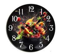 Horienteeon Colorful Ingredient Vegetable And Fruit Wall Clock Kitchen Spring Wooden Desk Kitchen Decor Decorative Battery Operated Clocks For Living Room Bedroom Bathroom Farmhouse Round 10"