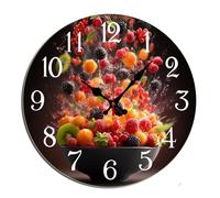 Horienteeon Colorful Ingredient Vegetable And Fruit Wall Clock Kitchen Spring Wooden For Kitchen Bathroom Silent Non Ticking Decorative Clock Battery Operated Home Office Living Room Decor Round 10"