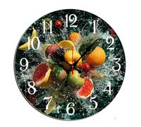 Horienteeon Colorful Ingredient Vegetable And Fruit Wall Clock Spring Wooden Decorative Wooden Battery Operated Quartz Silent Hanging Clock For Bedroom Living Room Kitchen Coffee Bar Round 12"