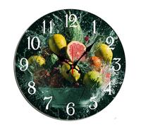 Horienteeon Colorful Ingredient Vegetable And Fruit Wall Clock Spring Wooden For Kitchen Bathroom Silent Non Ticking Decorative Clock Battery Operated Home Office Living Room Decor Round 10"