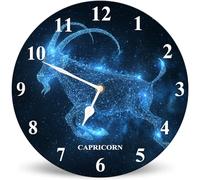 Horienteeon Constellations Capricorn Wooden Clock 25cm Silent Non-Ticking Battery Operated Wall Clock, Zodiac Decor Wall Clocks for Kitchen Living Room Bedroom Bathroom, Birthday Gift