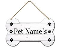Horienteeon Custom Dog Bone Sign 21cmx12cm, Cute Custom Pet Dog Name's Signs, Bone and paw Prints Wood Hanging Wall Plaques Wall Art Kennel Decorations, Custom Kennel Nameplate Pet's Gift
