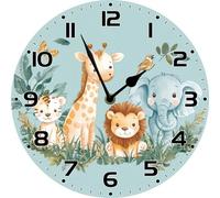 Horienteeon Cute Wild Animal Wall Clock 25cm Silent Non Ticking Home Decor Nursery Wood Clock for Living Room Bedroom Housewarming