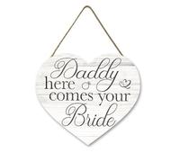 Horienteeon Daddy, Here Comes You Bride Sign Wedding Anniversary Engagement Decorations Wooden Heart Shaped Sign Bride and Groom Decorations Country Wedding Decorations 30×27cm