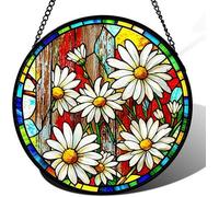 Horienteeon Daisy Stained Glass Window Hanging Spring Summer Daisy Floral Sun Catchers Indoor Window, Suncatchers For Windows Home Decoration Christmas Festival Gifts Housewarming Gift Round 8"