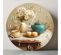 Horienteeon Daisy Teapot Countryside Round Wall Clock 25cm