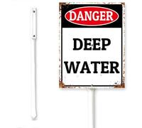 Horienteeon Danger Deep Water Aluminum Lawn Sign Keep Out Lawn Metal Yard Sign With Stake Caution Warning Outdoor Aluminum Plaque Decorations For Home Garden Lawn 8x12"