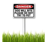 Horienteeon Danger Dog Will Bite Please Do Not Try To Pet Sign with Stake Dog Warning Signs 20x30cm Sturdy Aluminum Yard Sign Rust Free Metal Plaque for Outdoor Lawn