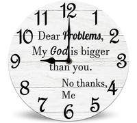 Horienteeon Dear Problems My God Is Bigger Than You Inspirational Christian Wall Clock Religious Family Clock Christian Gifts for Women Religious Gifts for Her 25cm Silent Non-Ticking Battery Operated