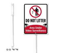 Horienteeon Do Not Litter Area Under Surveillance Yard Sign with Stake Kit 11.5x15cm Sturdy Tall Aluminum Yard Signs Weatherproof Outdoor Metal Signs for Home Business Lawn Garden