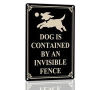 Horienteeon Dog Is Contained By An Invisible Fence Aluminium Sign (Black) 14x20cm, Sturdy Aluminum Metal Signs, Beware of Dog Signs for Home, Dogs House Sign Decorations, Pets Safety Supply